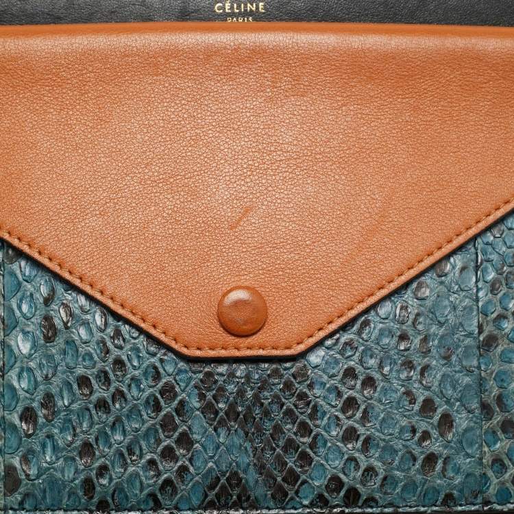 Pre Owned Celine Pocket Envelope Tricolor Leather and Python Chain Pouch