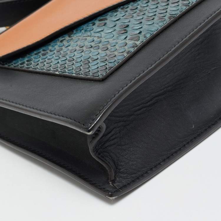 Pre Owned Celine Pocket Envelope Tricolor Leather and Python Chain Pouch