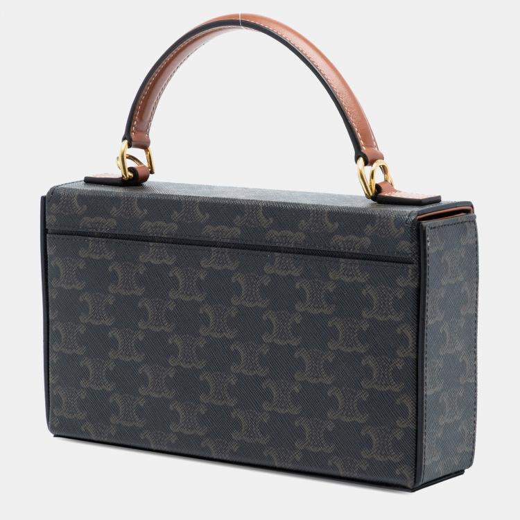 Pre Owned Celine Brown Triomphe Coated Canvas Box Top Handle Bag