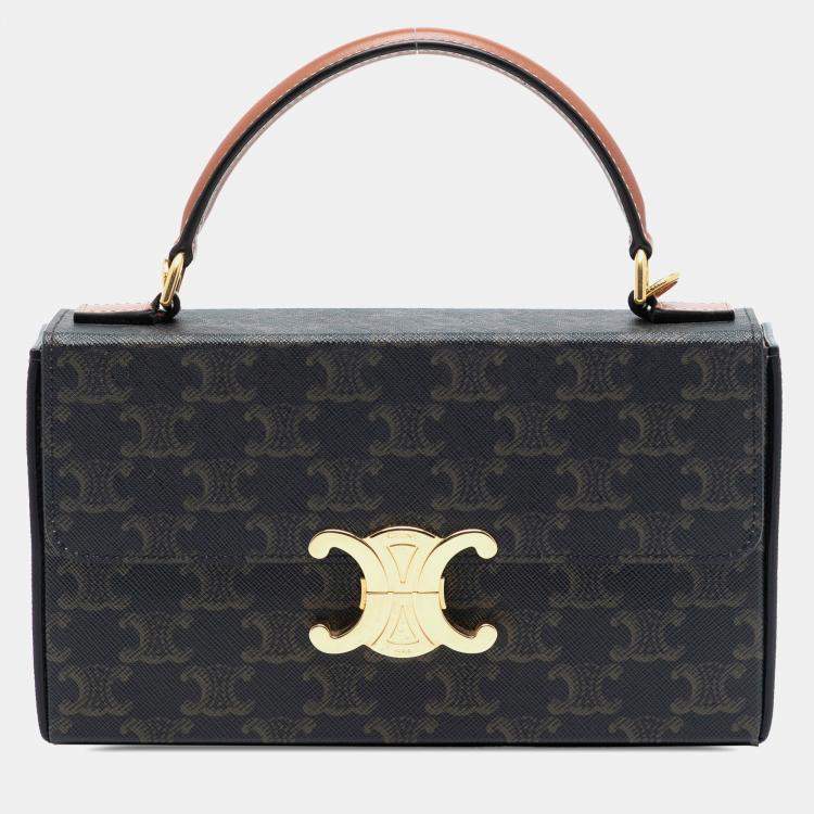 Pre Owned Celine Brown Triomphe Coated Canvas Box Top Handle Bag