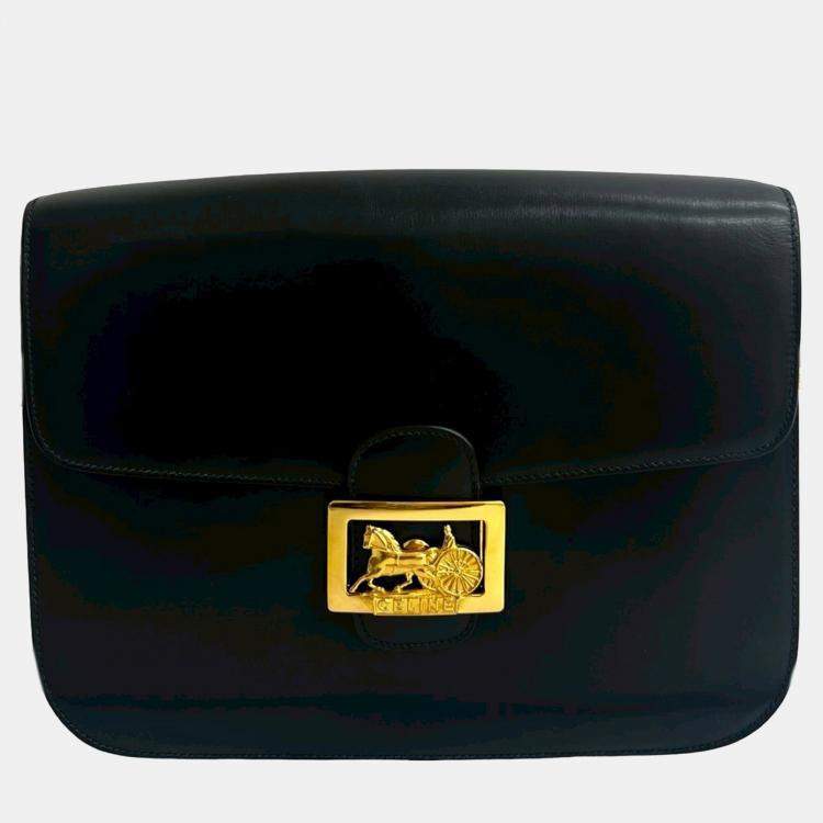 Pre Owned Celine Black Calfskin Horse Carriage Crossbody