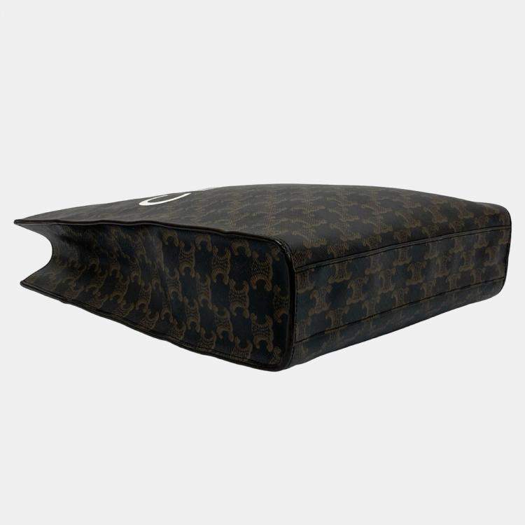 Pre Owned Celine Brown Small Triomphe Coated Canvas Vertical Cabas Tote