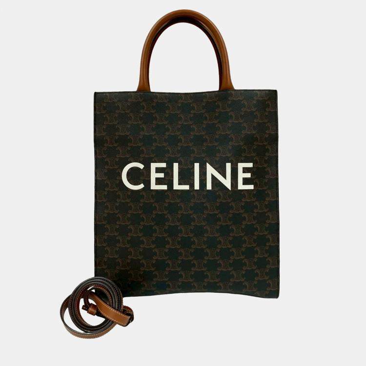 Pre Owned Celine Brown Small Triomphe Coated Canvas Vertical Cabas Tote