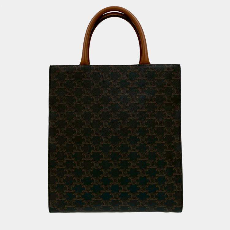 Pre Owned Celine Brown Small Triomphe Coated Canvas Vertical Cabas Tote