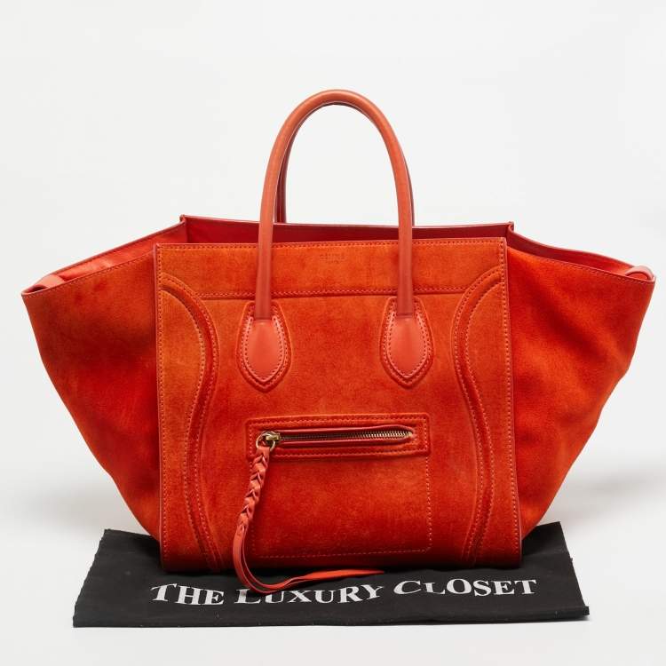 Pre Owned Celine Phantom Luggage Medium Orange Suede Tote