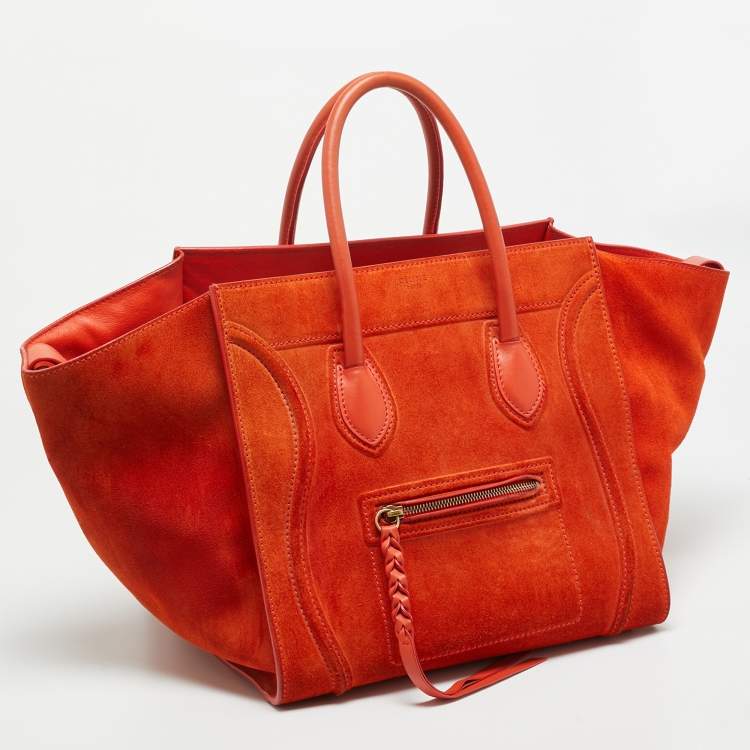 Pre Owned Celine Phantom Luggage Medium Orange Suede Tote
