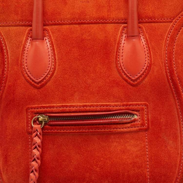 Pre Owned Celine Phantom Luggage Medium Orange Suede Tote