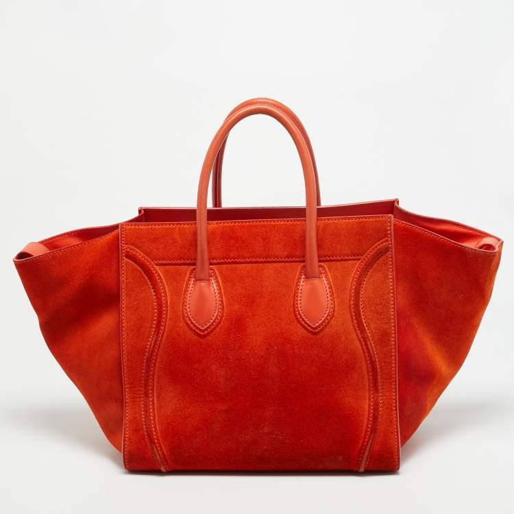 Pre Owned Celine Phantom Luggage Medium Orange Suede Tote