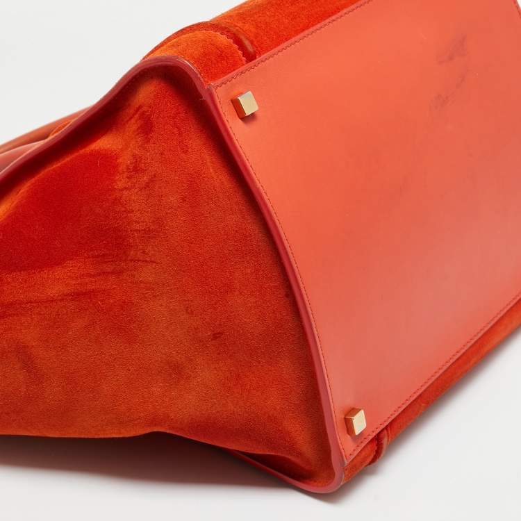Pre Owned Celine Phantom Luggage Medium Orange Suede Tote