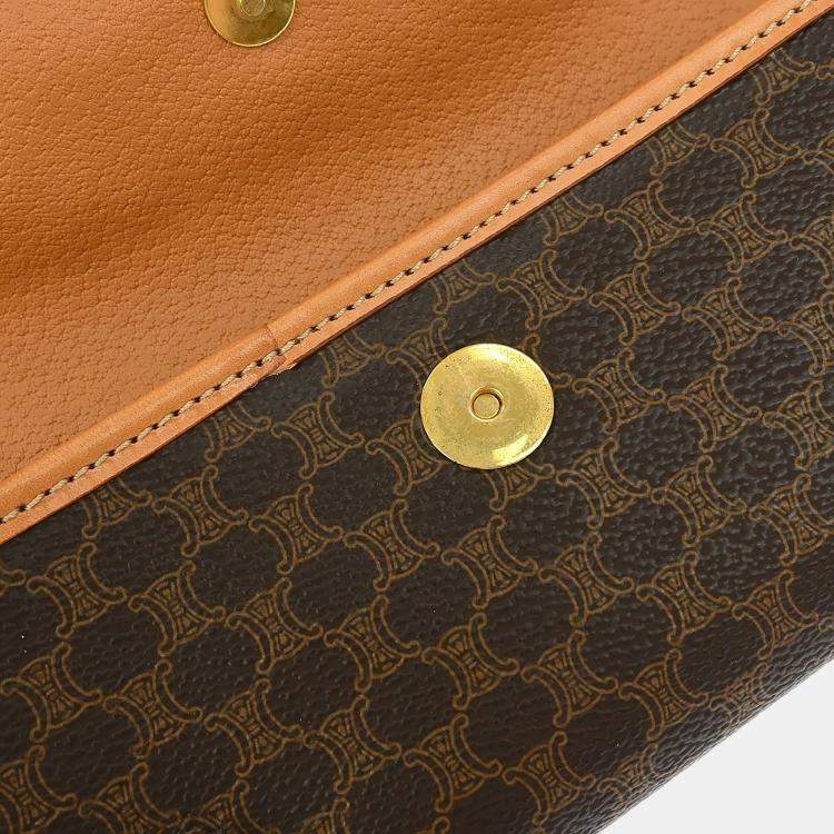 Pre Owned Celine Brown Coated Canvas Macadam Cosmetic Pouch