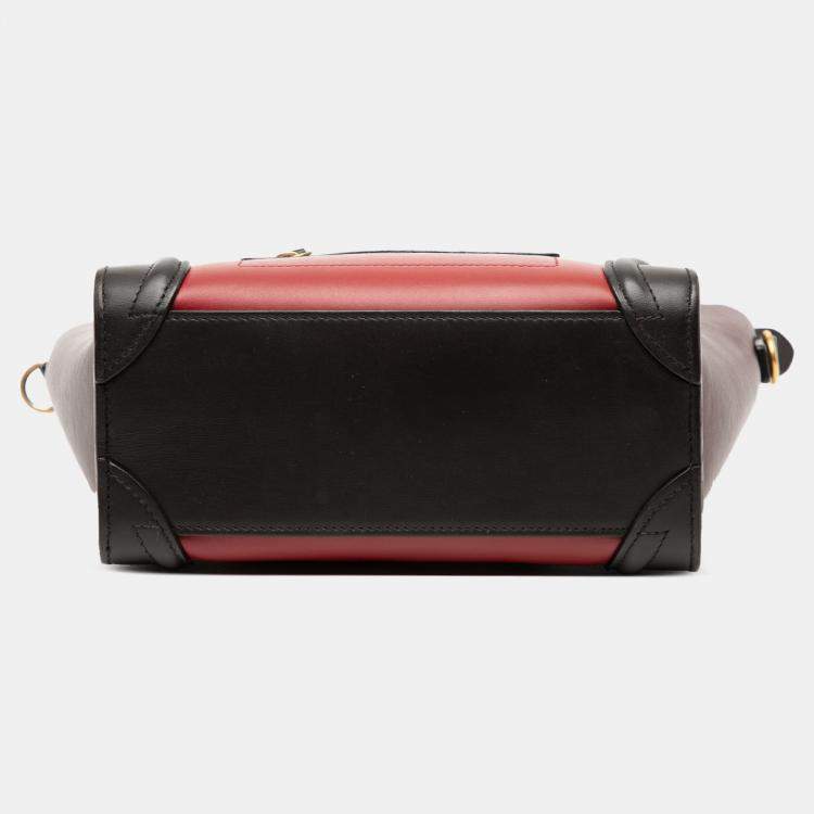 Pre Owned Celine Red Nano Tricolor Leather Luggage Tote