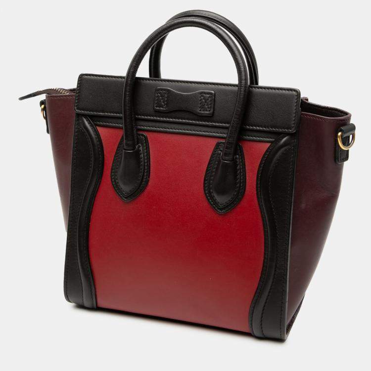 Pre Owned Celine Red Nano Tricolor Leather Luggage Tote