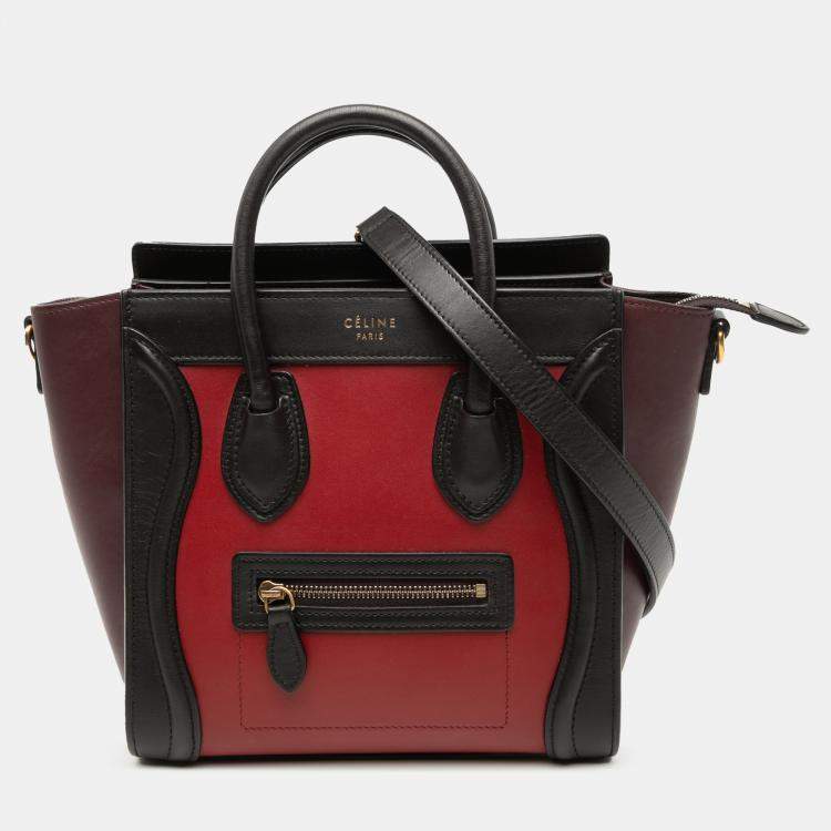Pre Owned Celine Red Nano Tricolor Leather Luggage Tote