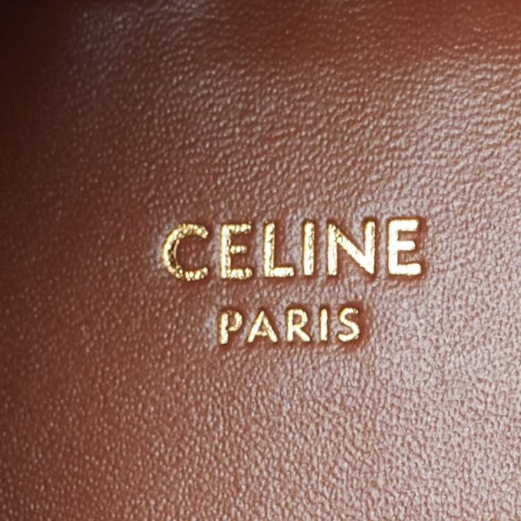 Pre Owned Celine Triomphe Zip Brown/Natural Raffia and Leather Pouch