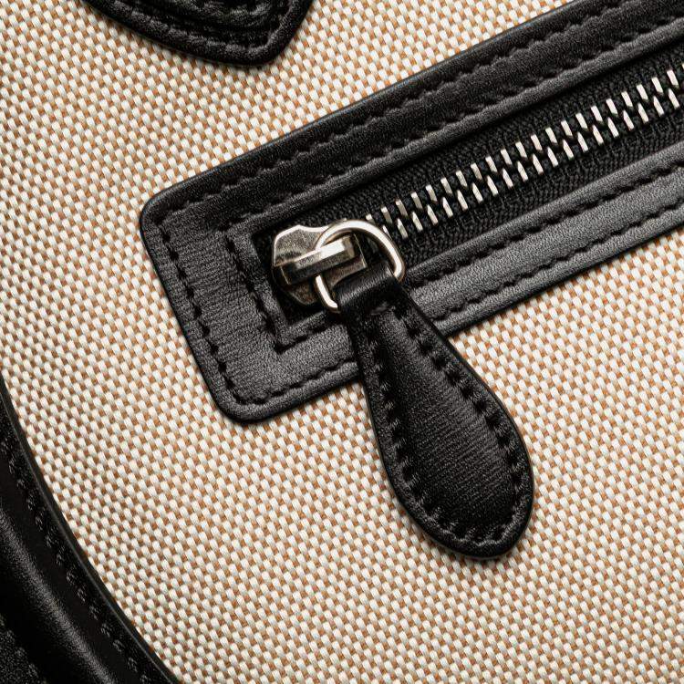 Pre Owned Celine Black Brown Micro Bicolor Leather Trimmed Canvas Luggage Tote