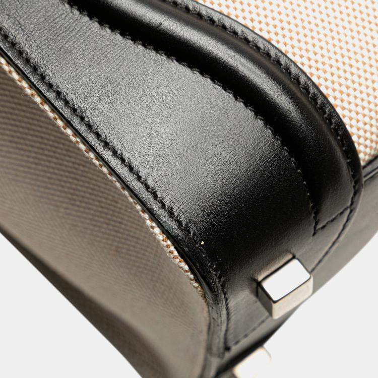 Pre Owned Celine Black Brown Micro Bicolor Leather Trimmed Canvas Luggage Tote