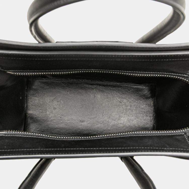 Pre Owned Celine Black Brown Micro Bicolor Leather Trimmed Canvas Luggage Tote