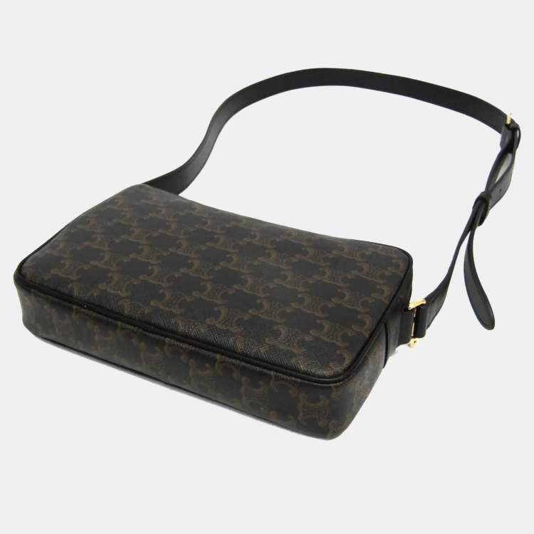 Pre Owned Celine Triomphe Medium Coated Canvas Leather Messenger Bag Brown