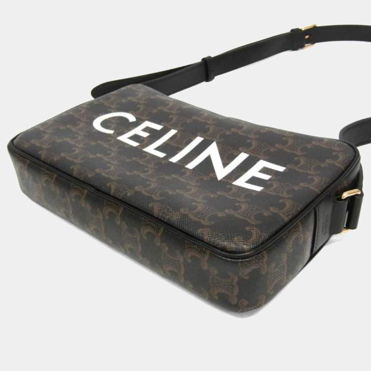 Pre Owned Celine Triomphe Medium Coated Canvas Leather Messenger Bag Brown