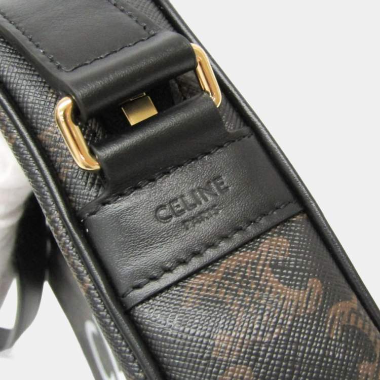 Pre Owned Celine Triomphe Medium Coated Canvas Leather Messenger Bag Brown