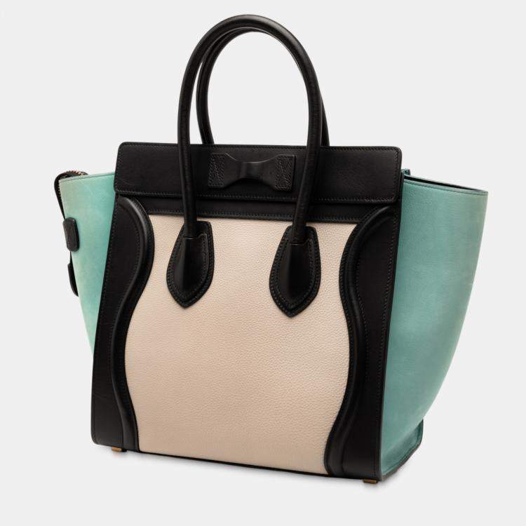 Pre Owned Celine Brown Micro Tricolor Leather Luggage Tote