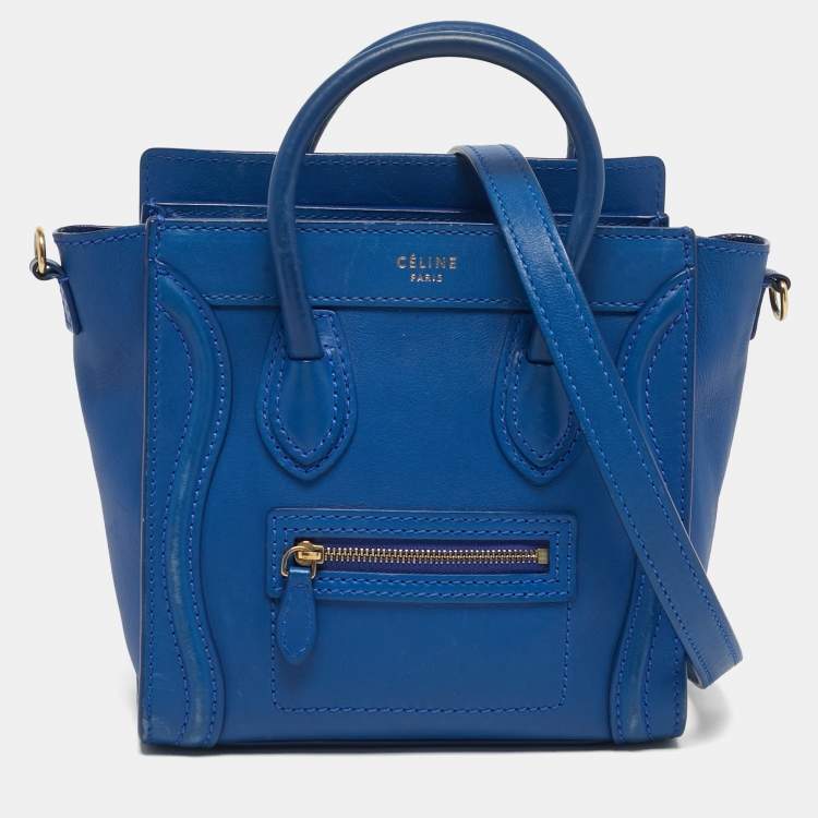 Pre Owned Celine Luggage Nano Blue Leather Tote
