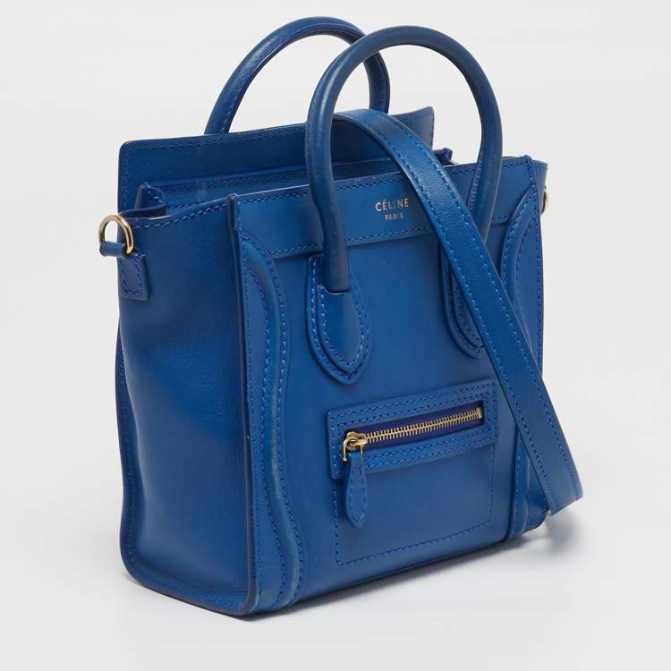 Pre Owned Celine Luggage Nano Blue Leather Tote