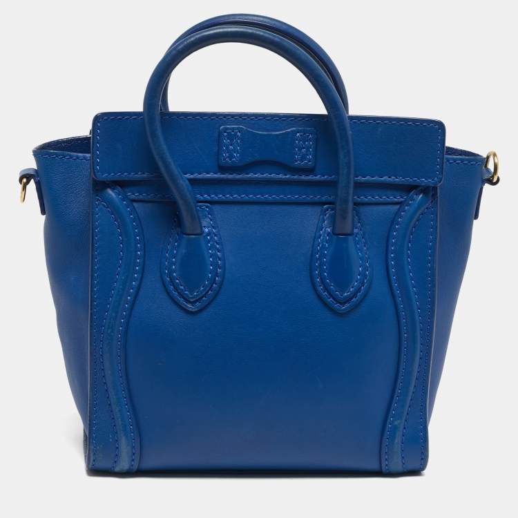 Pre Owned Celine Luggage Nano Blue Leather Tote