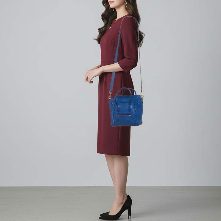 Pre Owned Celine Luggage Nano Blue Leather Tote