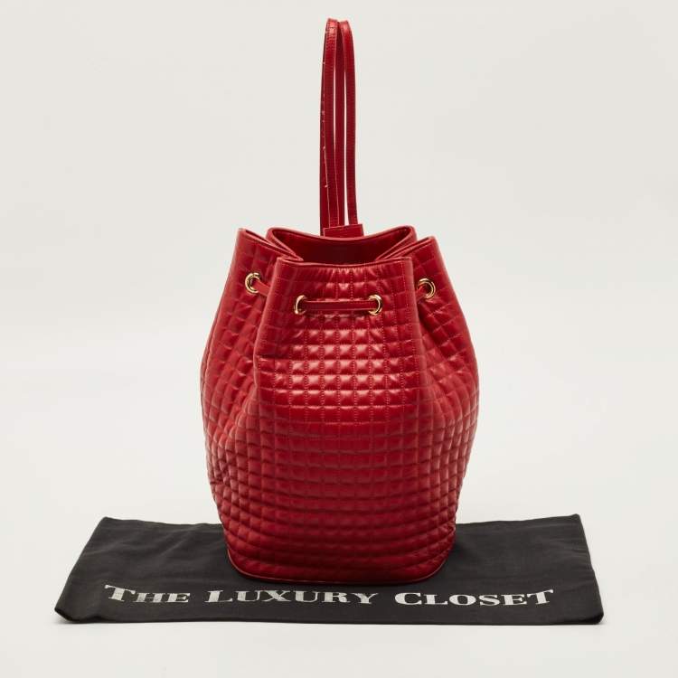 Pre Owned Celine Red Quilted Leather Drawstring Backpack