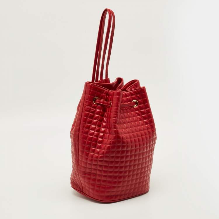 Pre Owned Celine Red Quilted Leather Drawstring Backpack