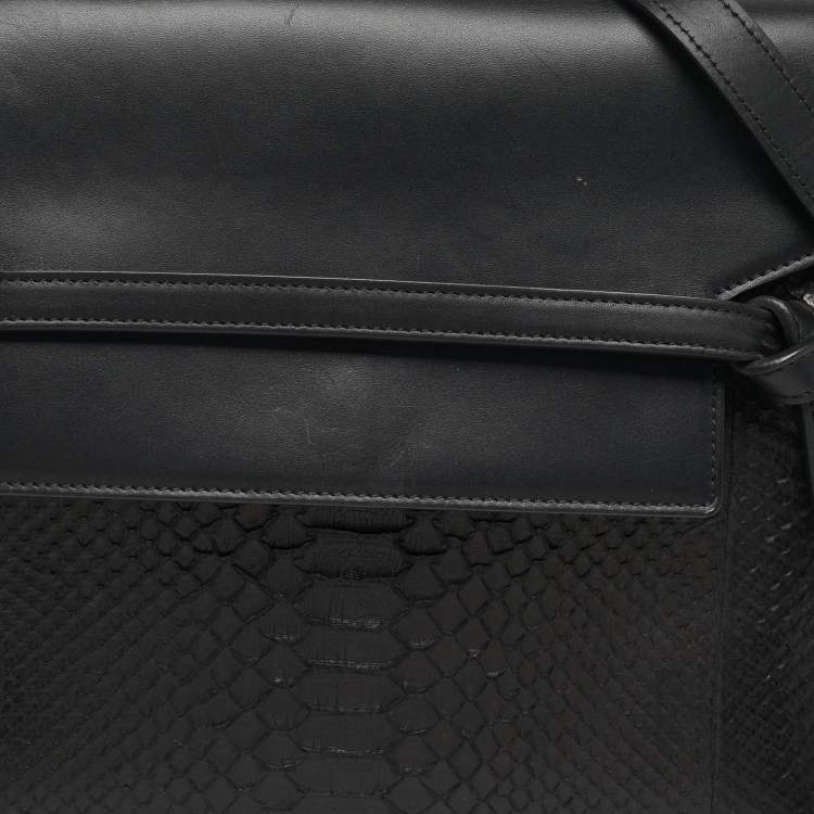 Pre Owned Celine Belt  Mini Black Python and Leather Top Handle Bag