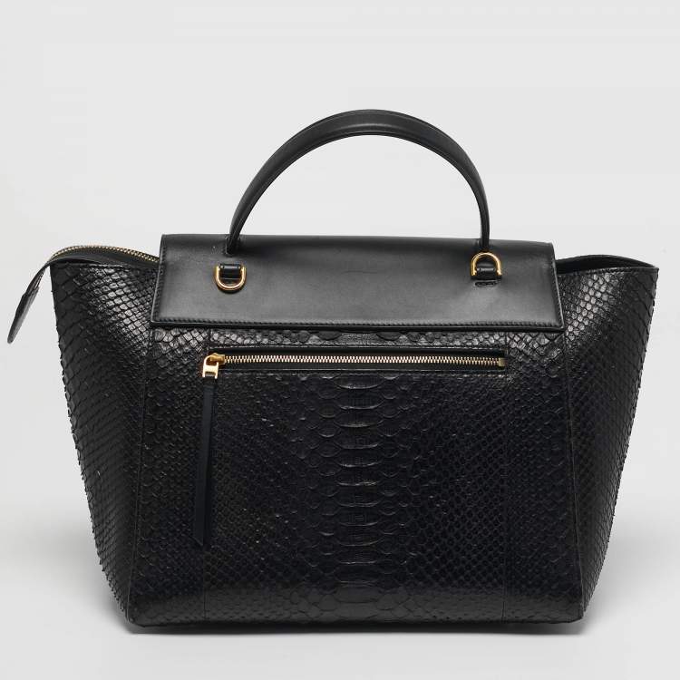 Pre Owned Celine Belt  Mini Black Python and Leather Top Handle Bag