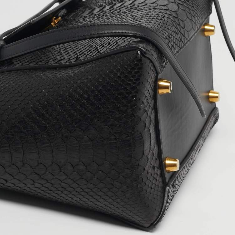 Pre Owned Celine Belt  Mini Black Python and Leather Top Handle Bag