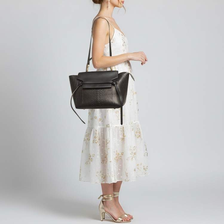 Pre Owned Celine Belt  Mini Black Python and Leather Top Handle Bag