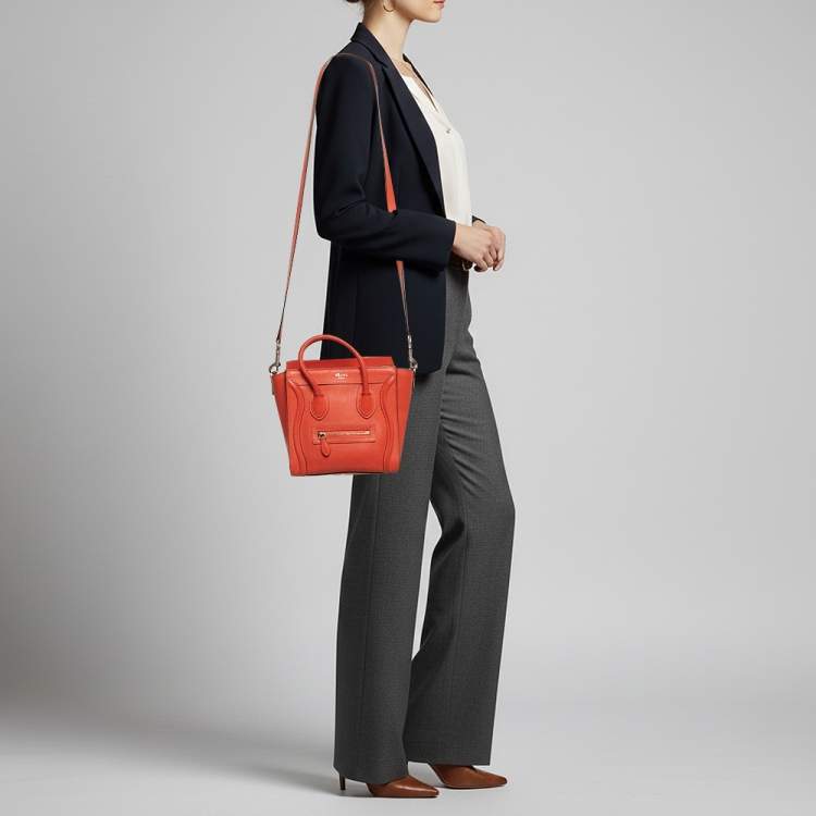 Pre Owned Celine Nano luggage Orange Leather Tote