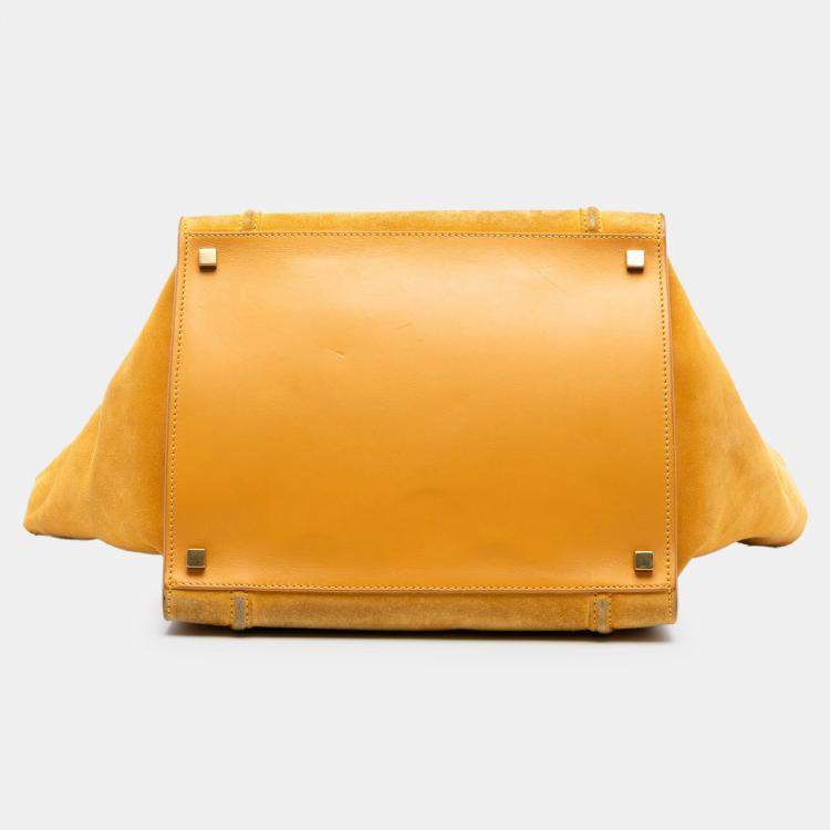 Pre Owned Celine Yellow Medium Suede Phantom Luggage Tote
