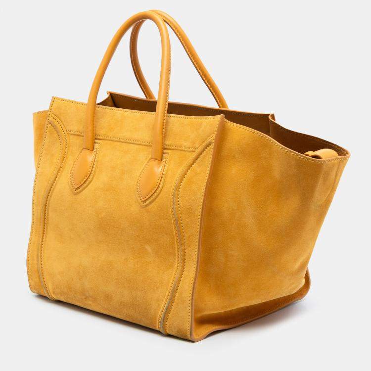 Pre Owned Celine Yellow Medium Suede Phantom Luggage Tote