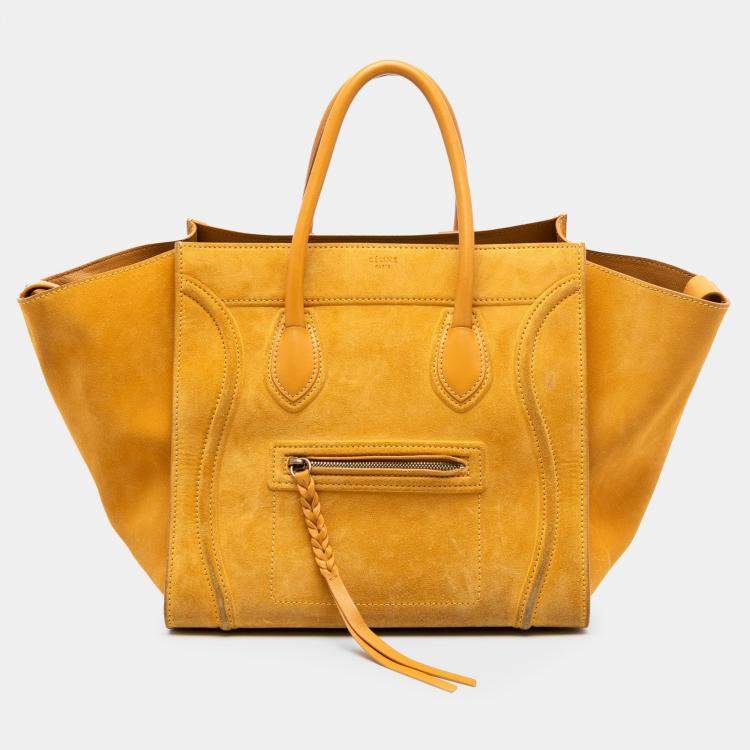 Pre Owned Celine Yellow Medium Suede Phantom Luggage Tote