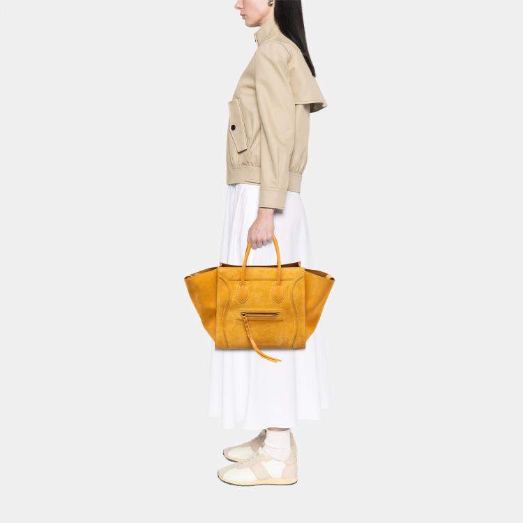 Pre Owned Celine Yellow Medium Suede Phantom Luggage Tote