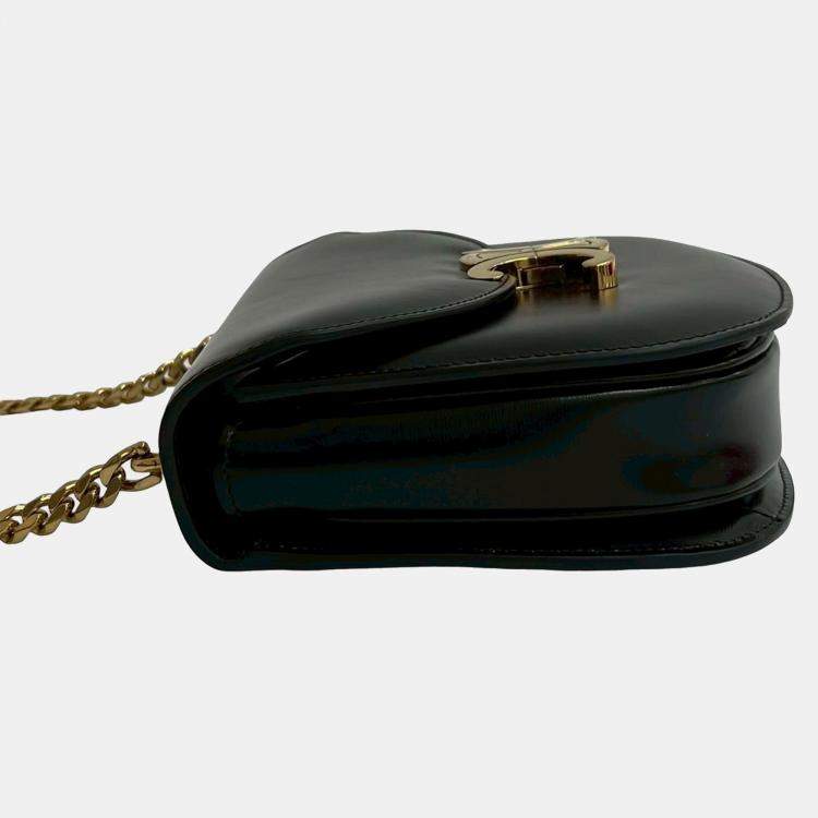 Pre Owned Celine Black Teen Shiny Calfskin Triomphe Besace Clea Chain Crossbody