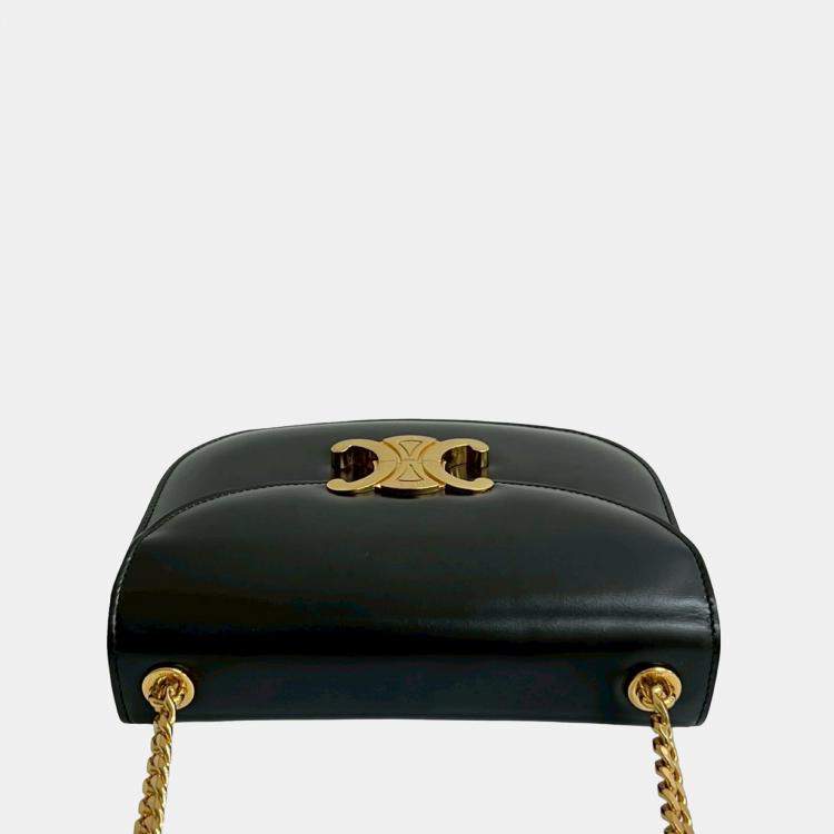 Pre Owned Celine Black Teen Shiny Calfskin Triomphe Besace Clea Chain Crossbody