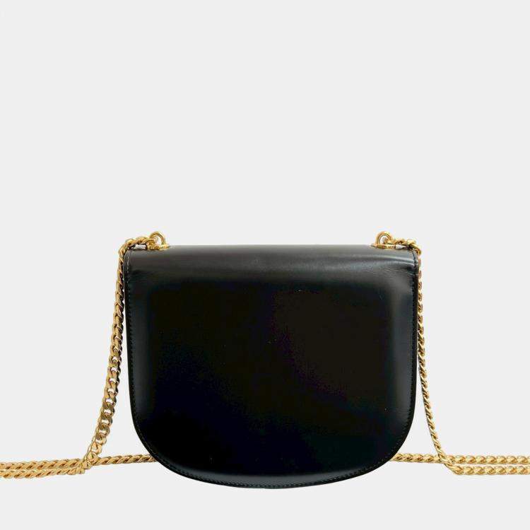 Pre Owned Celine Black Teen Shiny Calfskin Triomphe Besace Clea Chain Crossbody