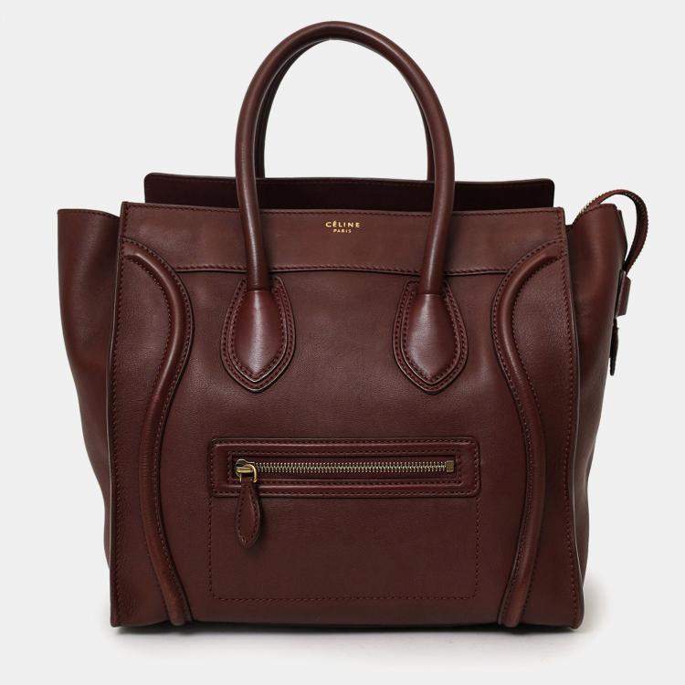 Pre Owned Celine Burgundy Smooth Calfskin Mini Luggage Tote