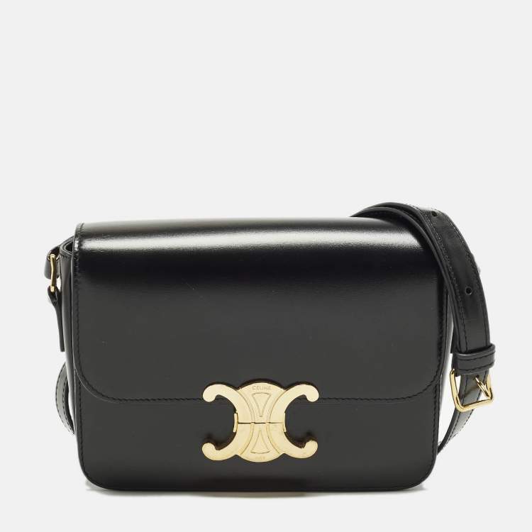 Pre Owned Celine Triomphe Teen Black Shiny Leather Shoulder Bag