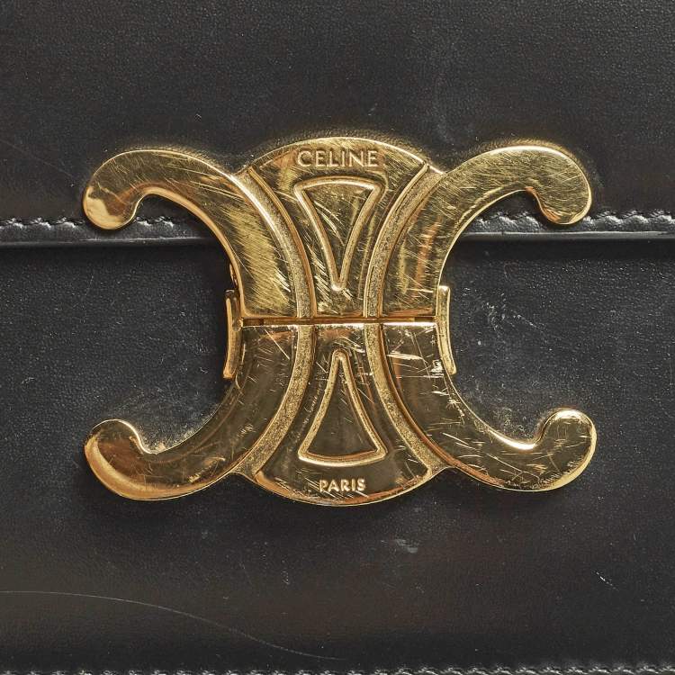 Pre Owned Celine Triomphe Teen Black Shiny Leather Shoulder Bag