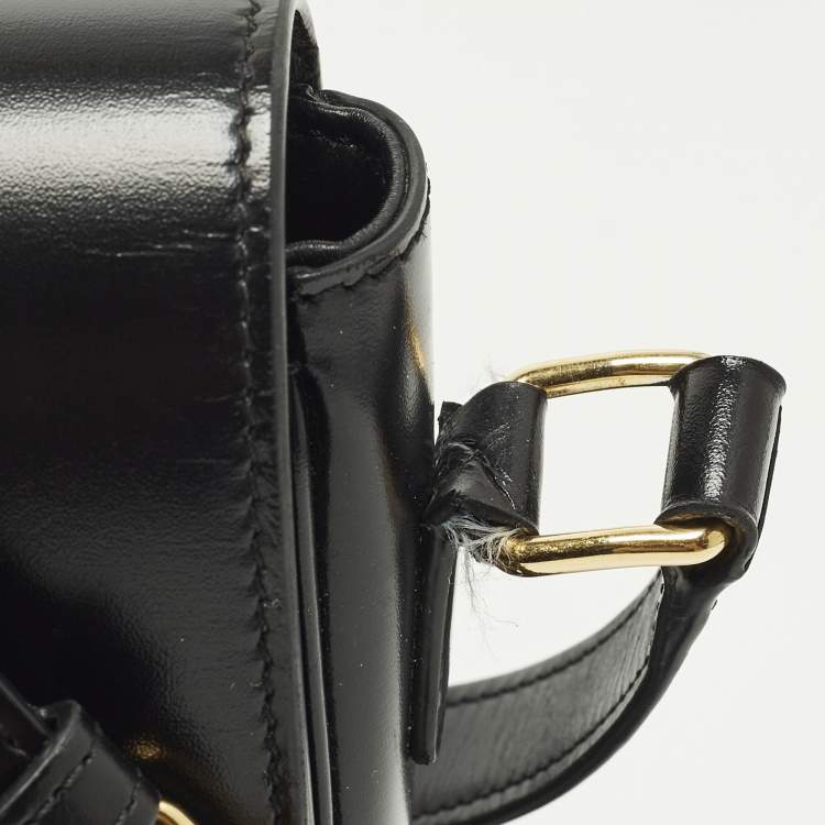 Pre Owned Celine Triomphe Teen Black Shiny Leather Shoulder Bag