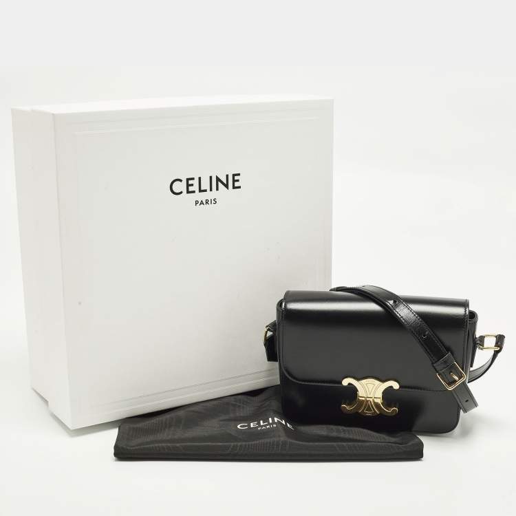 Pre Owned Celine Triomphe Teen Black Shiny Leather Shoulder Bag