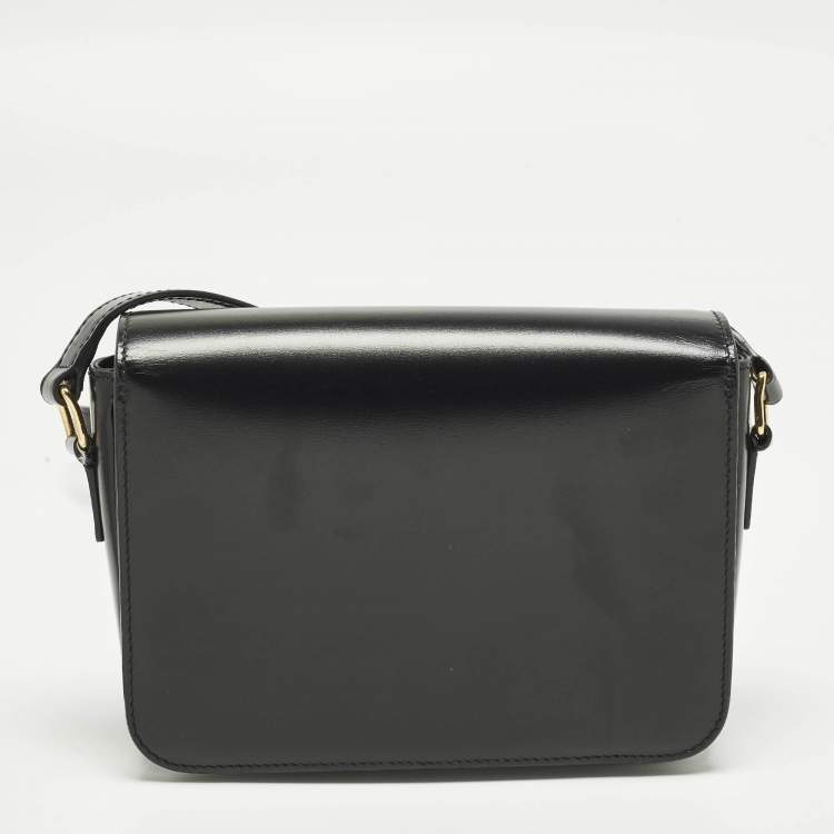 Pre Owned Celine Triomphe Teen Black Shiny Leather Shoulder Bag