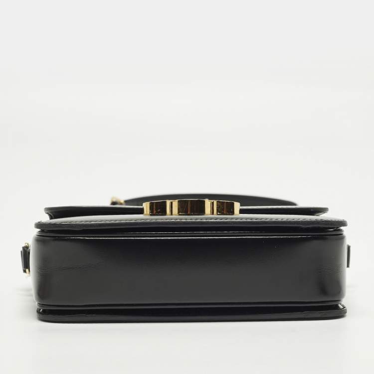 Pre Owned Celine Triomphe Teen Black Shiny Leather Shoulder Bag